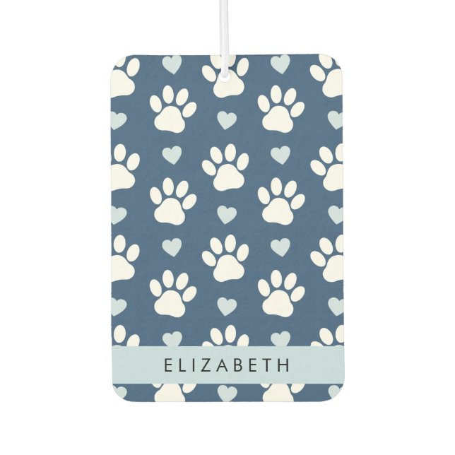Dog Paws, White Paws, Blue Hearts, Your Name Air Freshener (Front)