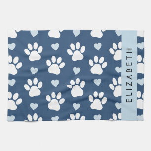 Dog Paws, White Paws, Blue Hearts, Your Name Kitchen Towel