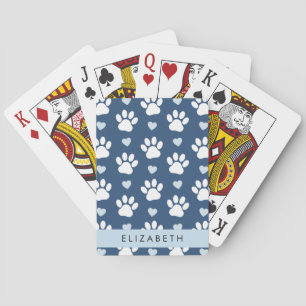 Dog Paws, White Paws, Blue Hearts, Your Name Playing Cards