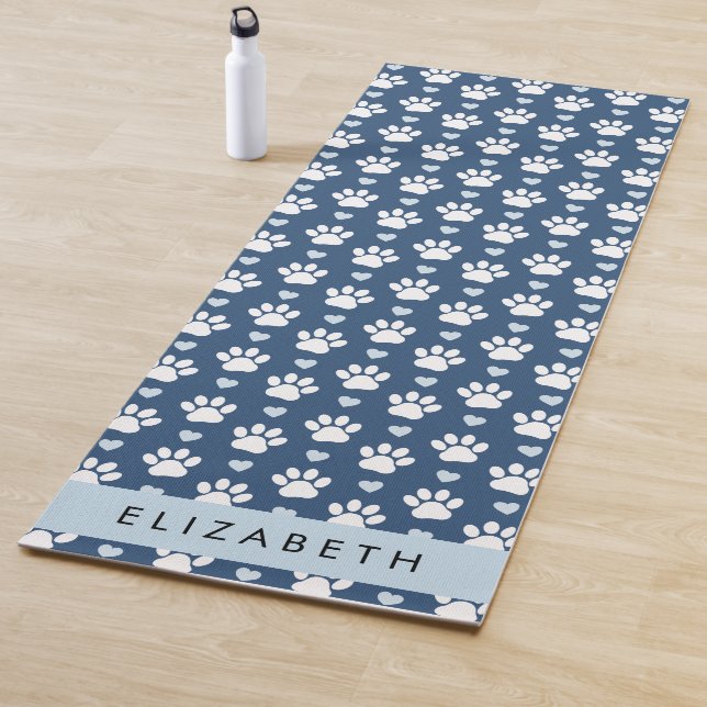 Dog Paws, White Paws, Blue Hearts, Your Name Yoga Mat (In Situ)