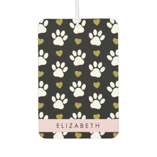 Dog Paws, White Paws, Gold Hearts, Your Name Air Freshener