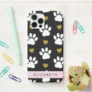 Dog Paws, White Paws, Gold Hearts, Your Name iPhone 12 Pro Case
