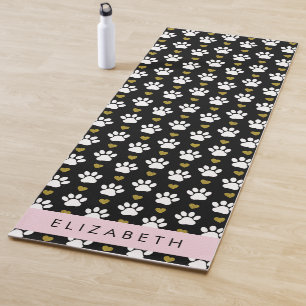 Dog Paws, White Paws, Gold Hearts, Your Name Yoga Mat