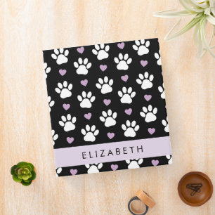 Dog Paws, White Paws, Lilac Hearts, Your Name Binder