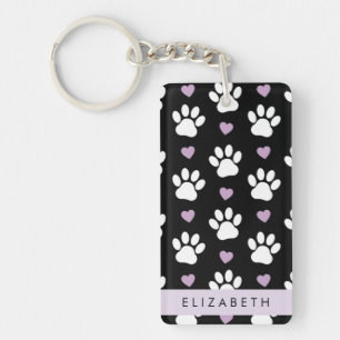 Dog Paws, White Paws, Lilac Hearts, Your Name Keychain