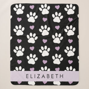 Dog Paws, White Paws, Lilac Hearts, Your Name Sherpa Blanket
