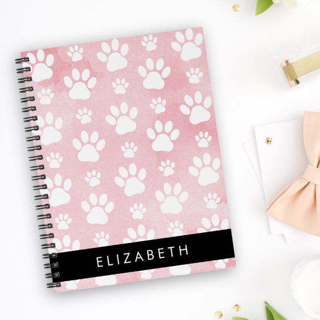 Dog Paws, White Paws, Pink Watercolors, Your Name Notebook (Creator Uploaded)