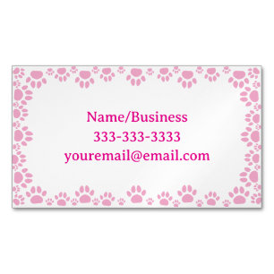 Dog Paws With Custom Pink Magnetic Business Card
