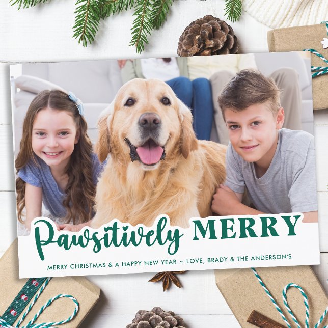 Dog Pawsitively Merry Cute Personalized Pet Photo Holiday Card (Creator Uploaded)