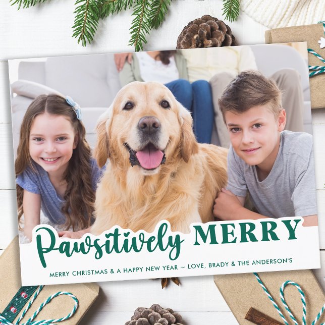 Dog Pawsitively Merry Cute Personalized Pet Photo Holiday Postcard (Creator Uploaded)