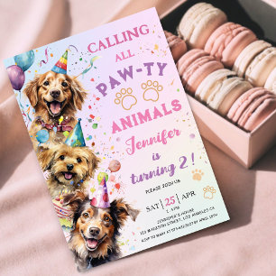Dog Pawty Birthday Party Girl 2nd Birthday Invitation