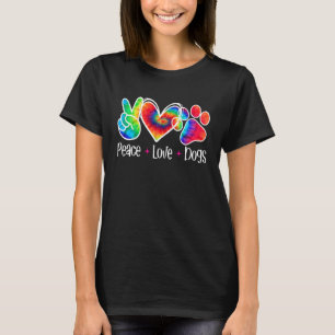 Dog Peace Love Dogs Tie Dye Rescue Puppy Womens T-Shirt