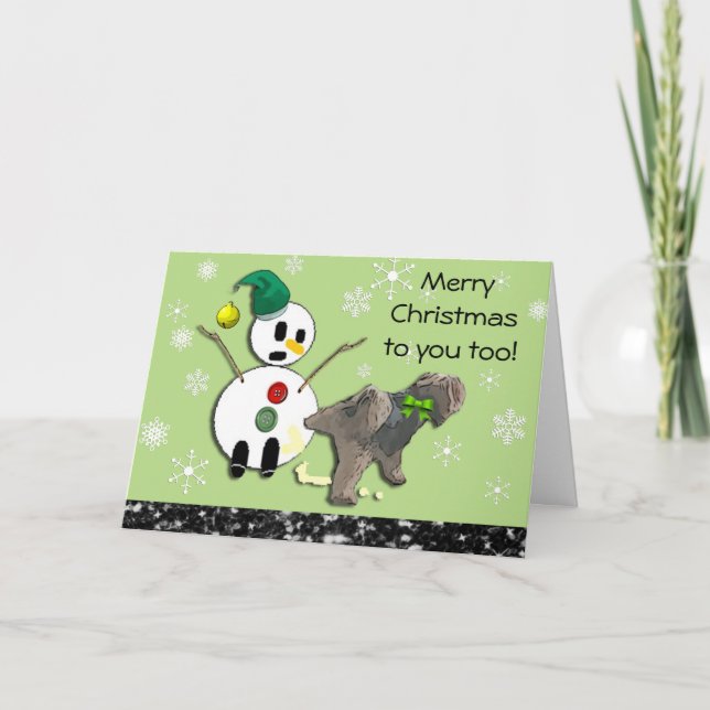 Dog Peeing on Snowman Christmas Card (Front)