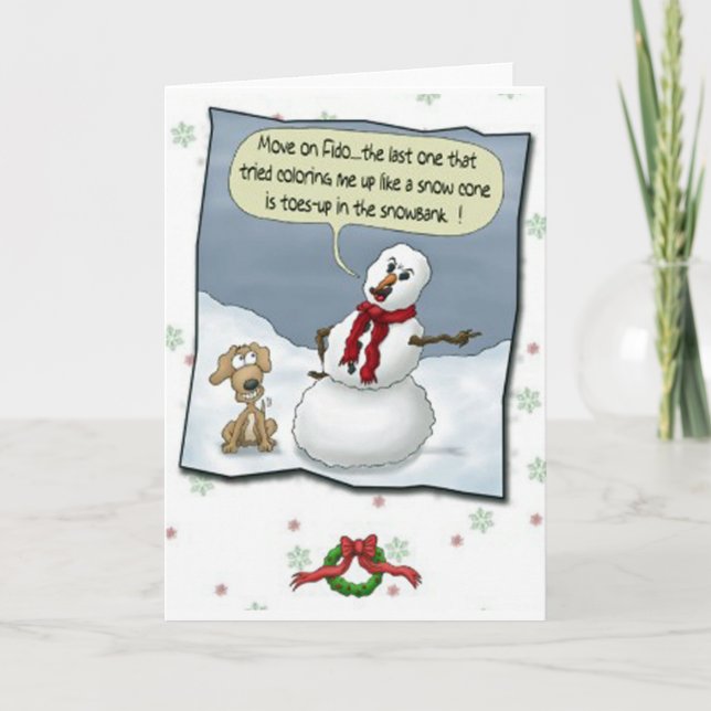Dog Peeing on Snowman Threat Greeting Card (Front)