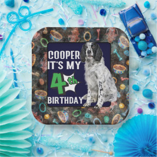 Dog Personalized 4th birthday party Paper Plates