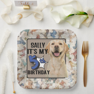Dog Personalized 5th birthday party Paper Plates
