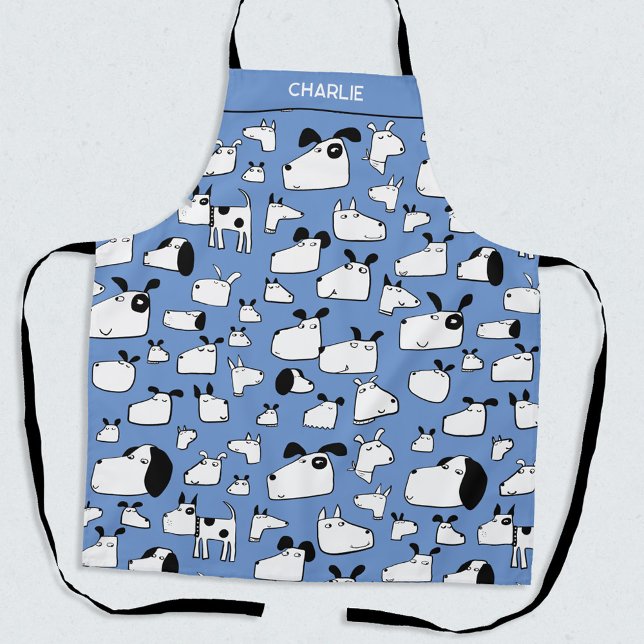 Dog Personalized Apron (Fun personalized name cartoon dogs apron)