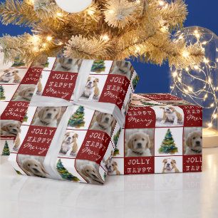 Dog Pet 2 Photos Christmas Tree Watercolor Wrapping Paper