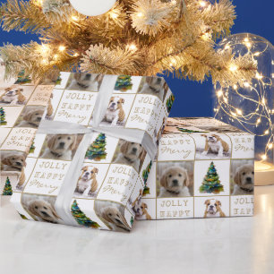 Dog Pet 2 Photos Christmas Tree Watercolor Wrapping Paper