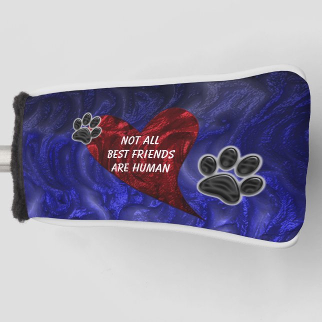 Dog Pet Best Friend Red Heart Puppy Paw Print Golf Head Cover (Front)