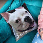 Dog Pet Funny Photo Besties Friends Bff Modern    Throw Pillow<br><div class="desc">Customize your pillow with a photo capturing the adorable moments shared between you and your pet dog – a visual celebration of your special bond. The pillow is not just a cozy accent; it's a testament to the unbreakable friendship between you and your furry best friend.</div>