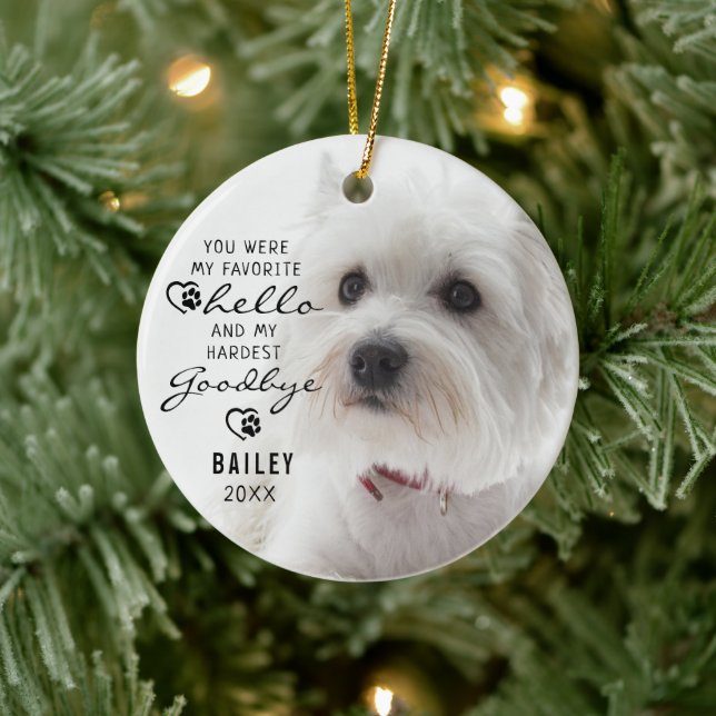Dog Pet Loss Memorial Photo Quote Keepsake Ceramic Ornament (Tree)
