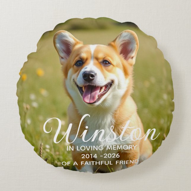 Dog Pet Loss Memorial Round Pillow (Front)