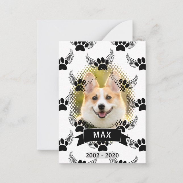 Dog Pet Memorial Custom Black And White Card (Front)