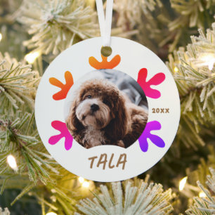 Dog Pet Name Photo Colourful Snowflake Metal Ornament