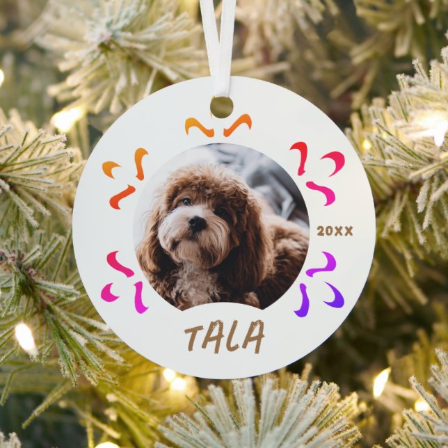 Dog Pet Name Photo Colourful Snowflake  Metal Ornament (Insitu)