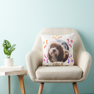 Dog Pet Name Photo Colourful Snowflake Throw Pillow