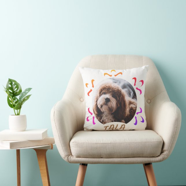 Dog Pet Name Photo Colourful Snowflake Throw Pillow (Chair)