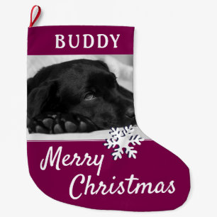 Dog Pet Name Photo Snowflake Large Christmas Stocking