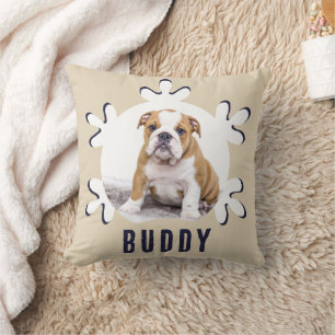 Dog Pet Name Photo Snowflake Throw Pillow