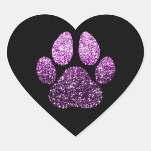 Dog Pet Paw Purple Spark Glitter Heart Spark Sticker