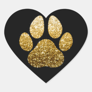 Dog Pet Pawn Gold Spark Glitter Heart Spark Heart Sticker