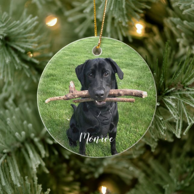 Dog Pet Personalized Name and Photo Holiday Ceramic Ornament (Tree)