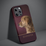 Dog Pet Photo Golden Retriever Personalized Name Case-Mate iPhone 14 Case<br><div class="desc">Dog Pet Photo Golden Retriever Personalized Name iPhone 14 Smart Phone Cases features features your favourite pet or dog photo with your personalized name in golden script typography on a deep burgundy red background. Perfect gift for Christmas, birthday, holidays, Mother's Day, Father's Day, dog and pet lovers. Designed by ©Evco...</div>