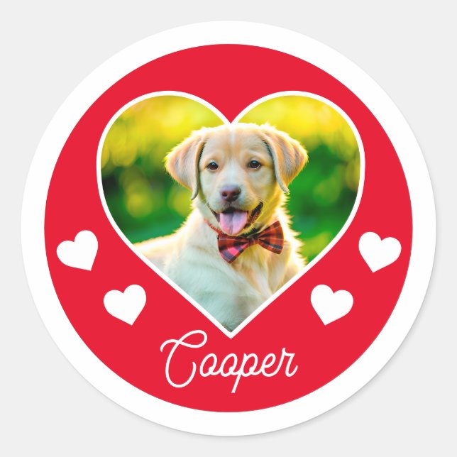 Dog Pet Photo Heart Personalized Christmas Classic Round Sticker (Front)