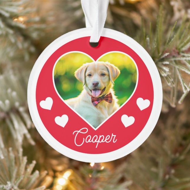 Dog Pet Photo Heart Personalized Christmas Ornament (Tree)