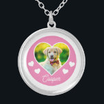 Dog Pet Photo Heart Pink Personalized Silver Plated Necklace<br><div class="desc">Custom Pet Design. The perfect way to keep your furry friends close,  no matter where you are! To customize,  simply upload a high-resolution photo of your pet. Insert Name. These design make a great gift for pet lovers or a special treat for yourself.</div>