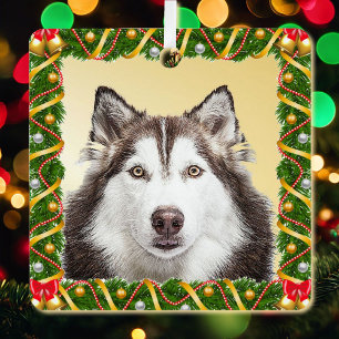 Dog Pet Photo Template Christmas Tree Lightweight Metal Ornament