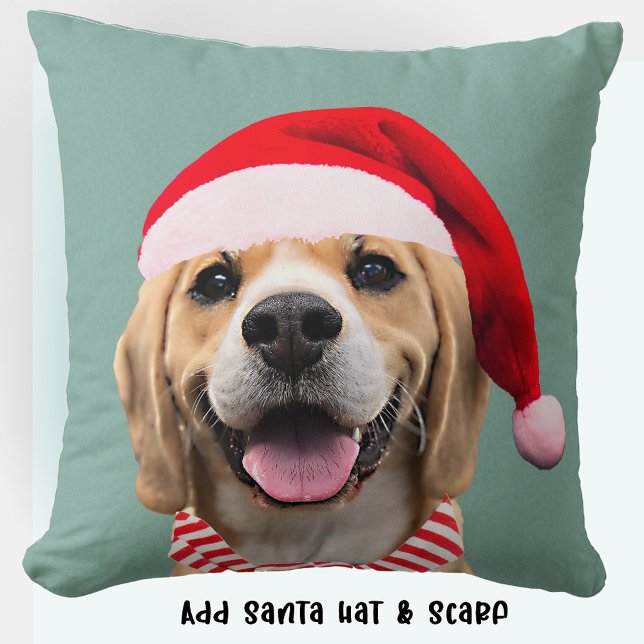 Dog Pet Photo with Digital Santa Hat  Scarf Gift Throw Pillow (Creator Uploaded)