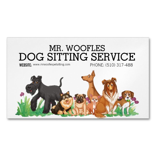 Dog Pet Sitting Service Watercolor  Magnetic Business Card (Front)