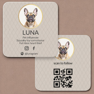  Dog Pet Social Media QR Code Gold Elegant Photo  Square Business Card