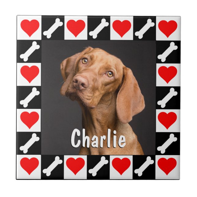 Dog Photo and Name Custom Personalized Memorial Tile (Front)