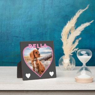 Dog Photo and Name Pink Heart  Plaque