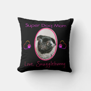 Dog Photo Best Dog Mom Ever Heart Paw Print   Throw Pillow