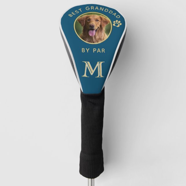 Dog Photo Best Granddad By Par Custom Monogram Golf Head Cover (Front)