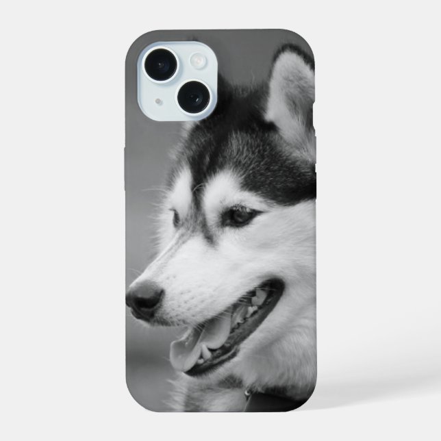 Dog Photo Black and White Personalizable iPhone 15 Case (Back)